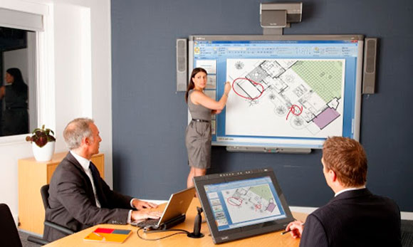 Использование интерактивной доски для демонстрации презентации и совместной работы во время совещаний